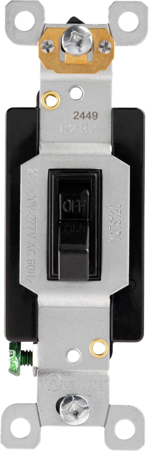 GE Grounding Toggle Switch, Single Pole, Heavy Duty, Black