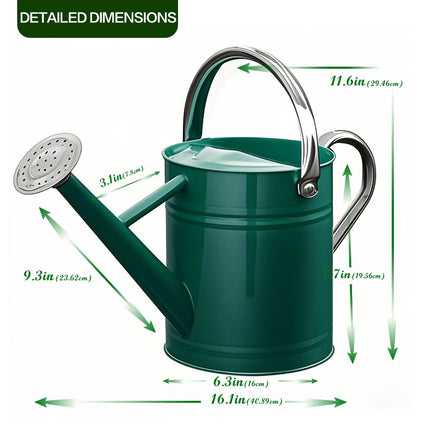 SunnyTong Metal Watering Can for Outdoor and Indoor Plants, Watering Can Decor, 1 Gallon (Green Stainless Steel Handle)