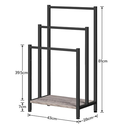 HOOBRO Towel Rack, Towel Rail Freestanding, Towel Holder for Bathroom, Drying Stand with 3 Towel Rails and Storage Shelf, Metal, for Bath and Hand Towels, Industrial, Rustic Greige and Black EBG03LB01