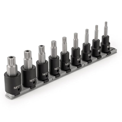 TEKTON 1/2 in Drive Triple Square Impact Bit Socket Set with Rail, 9-Piece (M6-M12, MT14-MT18) | SIB92103
