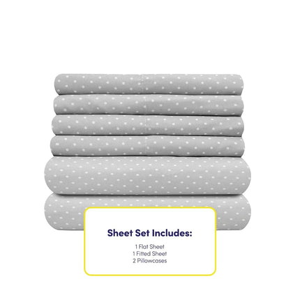 Sweet Home Collection Quality Deep Pocket Bed Sheet Set-2 Extra Pillow Cases, Value, Twin, Dot Gray, 4 Piece