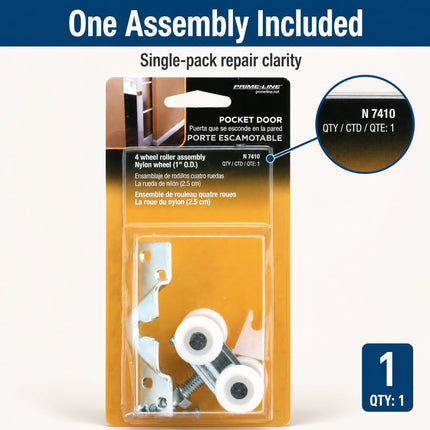 Prime-Line N 7410 Pocket Door Roller Assembly, 1 in. (Outside Diameter), Convex, Plastic Tires, Steel Bracket (Single Pack)