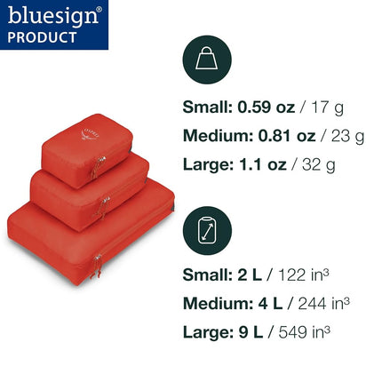 Osprey Ultralight Packing Cube Set, 3 Cubes (1.5L, 4L, 9L), Blue