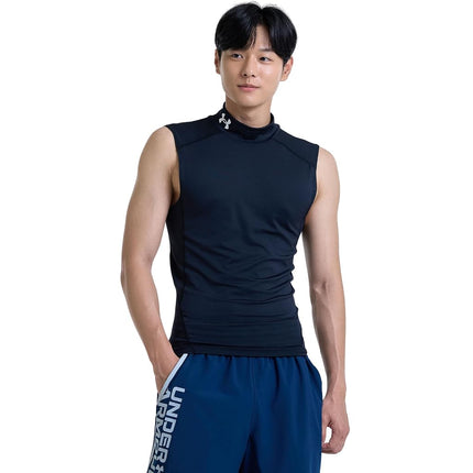 Under Armour Mens HeatGear Compression Mock Sleeveless - Black//White - SM