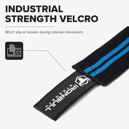 Rodilleras elásticas Iron Bull Strength (1 par) - Soporte y compresión elásticos de 80" - Para levantamiento de pesas, powerlifting, fitness, WOD de CrossFit y entrenamiento de gimnasio - Rodilleras para sentadillas (negro/azul)