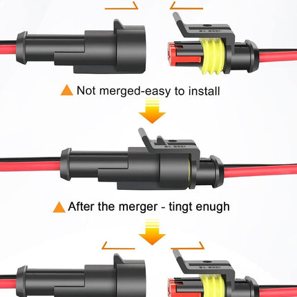 NAOEVO 2 Pin Connector Waterproof, 16 AWG 2 Wire Connectors, Automotive Electrical Connectors Male and Female Way with Heat Shrink Tubing for Car Truck Boat Wire Connection, 6 Kits