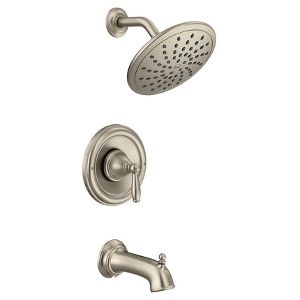 Moen Brantford Brushed Nickel Posi-Temp Tub and Shower Trim Kit, Including 8-Inch Wide Eco-Performance Rain Showerhead, Lever Handle, and Tub Spout, Valve Required, T2253EPBN