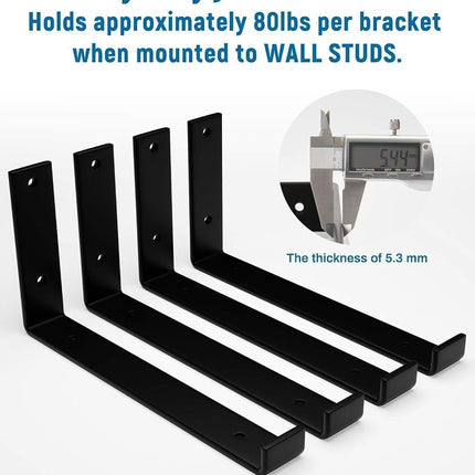 LEOPO 12 inch Shelf Bracket for DIY Floating Shelf, 1/5 inch Thick Heavy Duty Bracket, 6 Pack, 11.25” x 6” x 1.5”