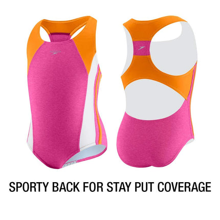 Speedo Girl's Infinity Splice Thick Strap One Piece Swimsuit - New Blush, Size 12