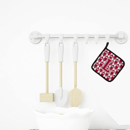Caroline's Treasures Letter L Football Crimson, Grey and White Pair of Pot Holders CJ1065-LPTHD, Fabric, Multicolor