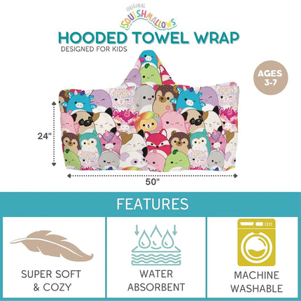 Squishmallows Kids Bath/Pool/Beach Soft Cotton Terry Hooded Towel Wrap, 24 in x 50 in, by Franco