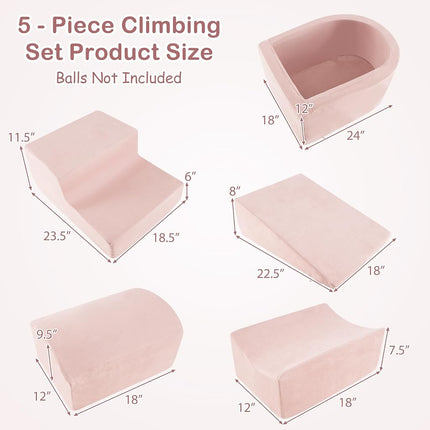 INFANS Climbing Toys for Toddlers, Foam Climbing Blocks and Ball Pit for Baby, 5pc Kids Climb and Crawl Block Activity Structure Play Set, Indoor Foam Play Gym Crawling and Sliding (Pink)