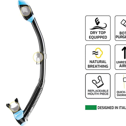 Cressi Dry Snorkel - Unisex Premium Dry Snorkel for Diving/Apnea/Snorkeling, Black/Black, One Size