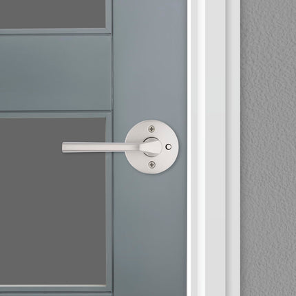 Kwikset Lisbon Interior Privacy Door Handle with Lock, Round Lever for Bathroom and Bedroom, Satin Nickel Reversible Keyless Push Button Lock Door Lever, with Microban Protection