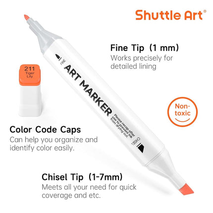 Shuttle Art Alcohol Markers, 204 Colours Dual Tip Art Markers Plus2 Colourless Blender, Felt Tip Colouring Pens with Case for Artist Adult Illustration Colouring Sketching Highlighting and Card Making