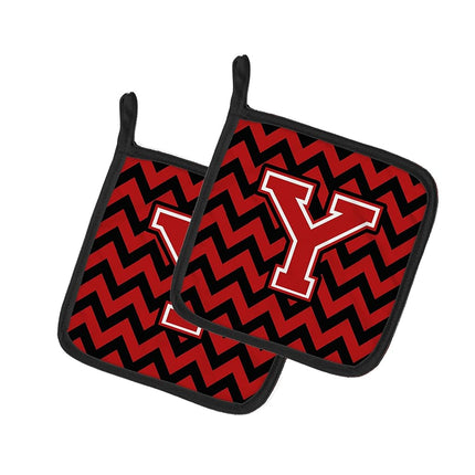 Caroline's Treasures Letter Y Chevron Black and Red Pair of Pot Holders CJ1047-YPTHD, Fabric, Multicolor