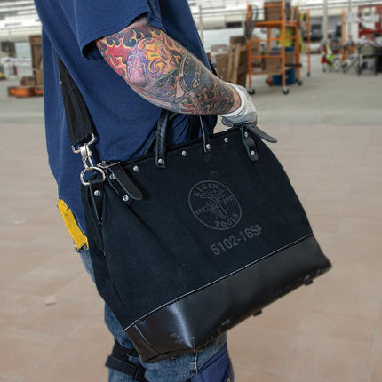 Tool Bag, Large 40.6 cm Deluxe Canvas Tool Bag and Organizer with 13 Pockets and Shoulder Strap, Black Klein Tools 510216SPBLK