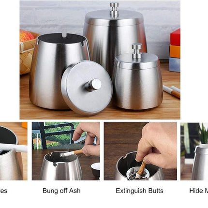 OILP Ashtray with Lid for Cigarettes Outdoor,Windproof/Rainproof Stainless Steel Ashtray for Outside Home Table (Large)