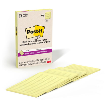 Post-it 100% Recycled Paper Super Sticky Notes, 2X