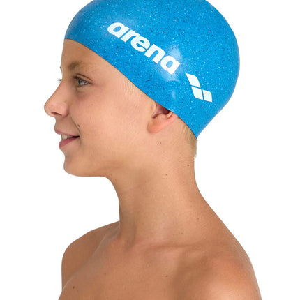 Arena Junior Recycled Silicone Unisex Swim Cap for Girls and Boys Comfortable Durable Kids’ Pool Bathing Cap, One Size, Blue Multi