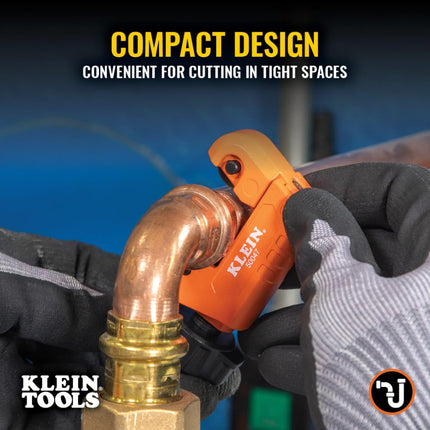 Klein Tools 50047 Mini Tubing Cutter, 1-1/8 Inch O.D. Cutting Capacity for Aluminum and Copper Tubing, Spare Blade Included