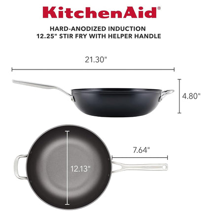 KitchenAid Hard-Anodized Nonstick Stir Fry Pan/Wok, 12.25-Inch, Matte Black
