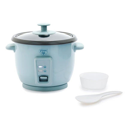 GreenLife Electric Rice Cooker, 3-Cups Uncooked/6-Cups Cooked, Removable PFAS-Free Nonstick Pot, One-Switch Design, Auto Keep Warm, Small Space Saving, Rice Paddle, Soup, Grains, Oatmeal, 1.5 QT, Blue
