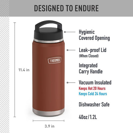 THERMOS, ICON Series, Stainless Steel Water Bottle w/Screw Top, Saddle, 1.2 L