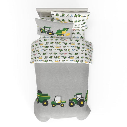 Franco Kids John Deere Farm Equipment Bedding 4 Piece Super Soft Reversible Comforter and Sheet Set, Twin, (Officially Licensed Product)