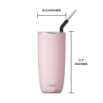 S'well Stainless Steel Tumbler with Straw and Slide-Open Lid, 24oz, Pink Topaz, Triple Layered Vacuum Insulated Containers Keeps Drinks Cold for 18 Hours and Hot for 5, BPA Free