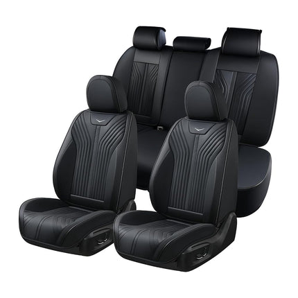 FLORICH Fundas de Asiento de Cuero para Coche Juego Completo Protector de Asiento Impermeable Funda de Asiento de Coche de Cobertura Completa Cojín de Asiento de Coche Ajuste Universal para la Mayoría de Coches Camiones SUV, Negro