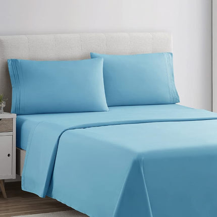 Clara Clark Bed Sheets, Premier 1800 Series 4 Piece Bed Sheet Set, Deep Pocket, Wrinkle, Fade, Stain Resistant, Luxury Soft Bedding Sheets & Pillowcases, Split King, Beach Blue