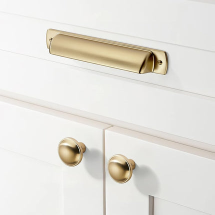 khtumeware 10 Pack 3" Drawer Pulls Brushed Brass Cabinet Cup Pulls Kitchen Hardware Brushed Gold Cabinet Handles Drawer Handles Knobs 3 inch Hole Center
