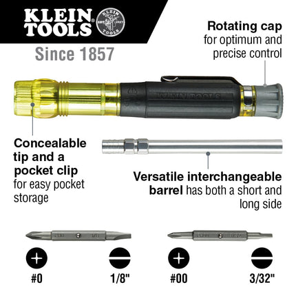 Klein Tools 80037 Screwdriver Tool Set, Multi-Bit Pocket Precision and Adjustable Length Stubby Screwdriver, 2-Piece, Black/Yellow