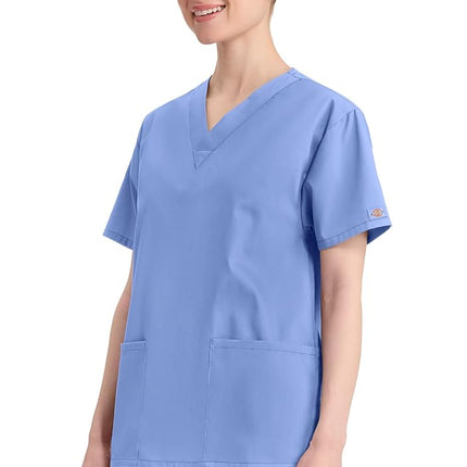 Dickies Men's Signature V-Neck Scrubs Shirt, Teal Blue, XXL