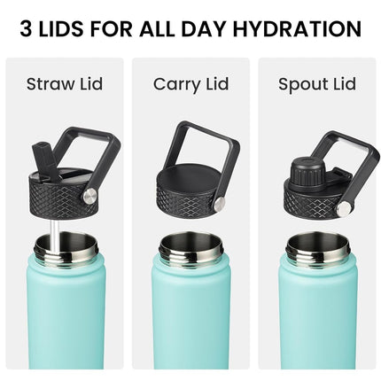 Konokyo Insulated Water Bottle with Straw,32oz 3 Lids Metal Bottles Stainless Steel Water Flask,Turquoise