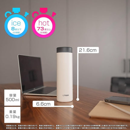 Tiger Thermos MMZ-W060WK Water Bottle, 20.3 fl oz (600 ml), Screw Mug, Stainless Steel Bottle, Cold Retention, Lightweight, Smooth Mouth, Easy to Clean, BPA Free, Egglet White