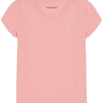 Nautica Girls' Short Sleeve V-Neck T-Shirt, Solid 