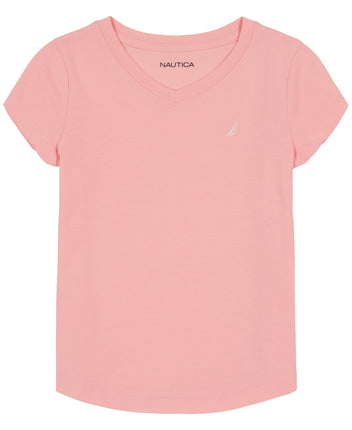 Nautica Girls' Short Sleeve V-Neck T-Shirt, Solid 