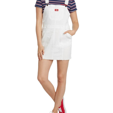 Dickies Womens White Frayed Pocketed Bib Overall S