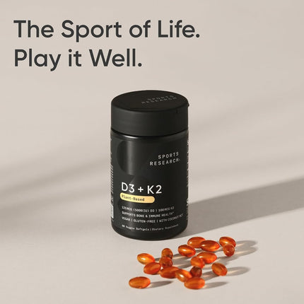 Sports Research - Vegan D3 5000iu + Vitamin K2-100mcg, 60 Veggie Softgels