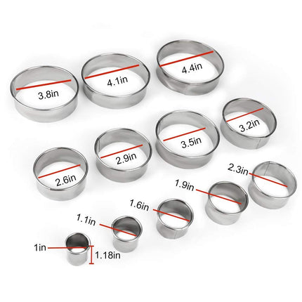 12 Pieces Round Cookie Biscuit Cutter Set,Graduated Circle Pastry Cutters,18/8 Stainless Steel Cookie Cutters and Donut Cutter Ring Molds