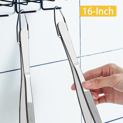 JETKONG 2 Pcs 16-Inch Kitchen Tweezers, Heavy Duty Stainless Steel Cooking Tweezers (Silver)