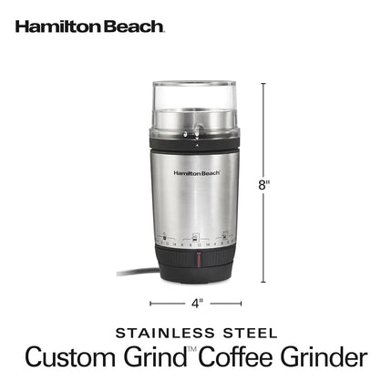 Hamilton Beach Custom Grind Electric Coffee Grinder for 4-14 Cups, One-Press Hand-Free Operation with Auto Shutoff, Removable Grinding Bowl for Easy Pour and Clean, Stainless Steel (80406)