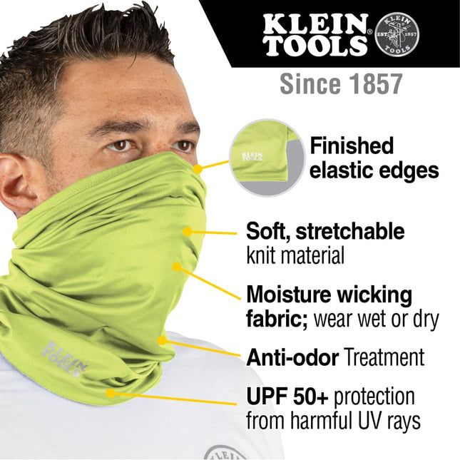 KLEIN TOOLS 60465 Cooling Band for Neck and Face with Evaporative Performance Knit Fabric, Cools Instantly When Wet, UPF 50 Protection, Yellow