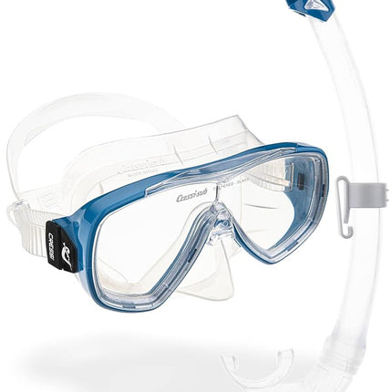 CRESSI Onda Mare Italian Made Snorkel Set - Clear/Blue - Diving Mask - Scuba Mask - Scuba Diving Equipment