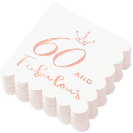 60 and Fabulous Cocktail Napkins Rose Gold - 60th Birthday Decorations for Women, Folded 5x5 Inches Disposable Party Napkins 3-Ply Paper Beverage Napkins, 60th Birthday Napkins, Wedding Anniversary