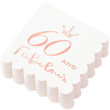 60 and Fabulous Cocktail Napkins Rose Gold - 60th 