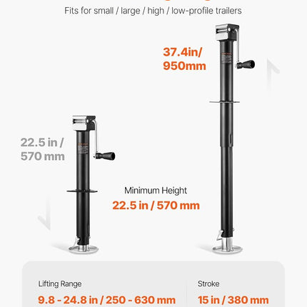 VEVOR 5000 lbs A-Frame Trailer Jack, 15" Vertical Travel, Adjustable Drop Leg, for Horse, Utility, Yacht Trailers