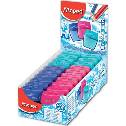 Maped Shaker 2 Hole Canister Pencil Sharpener, Pack of 20, Assorted Colors (534755)